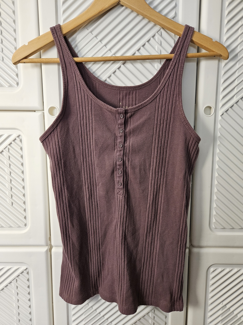 a new day Ribbed Henley Tank Top - Mauve Plum